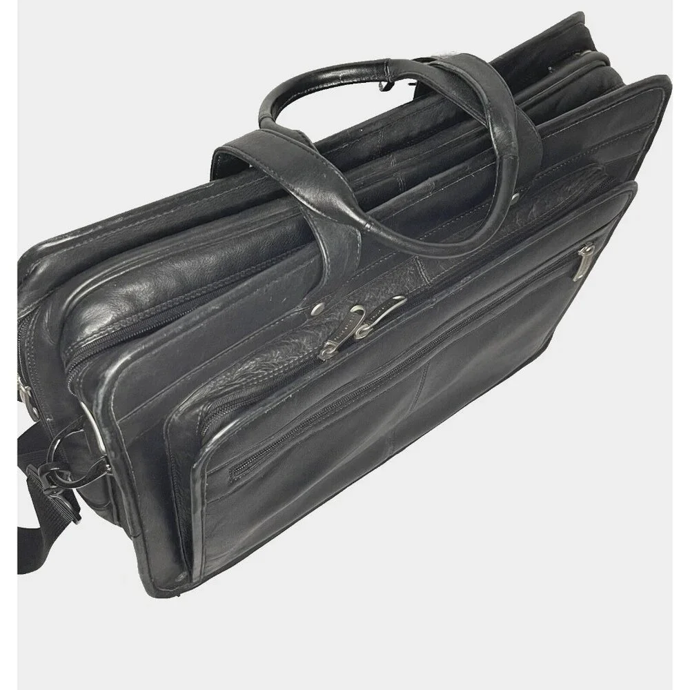 Pelle Studio Black Briefcase Multi Pocket Laptop Black Messenger Wilsons Leather